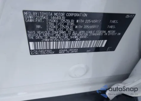 2017 Toyota Rav4 Le z USA, uszkodzony, nr VIN JTMBFREV5HJ161109